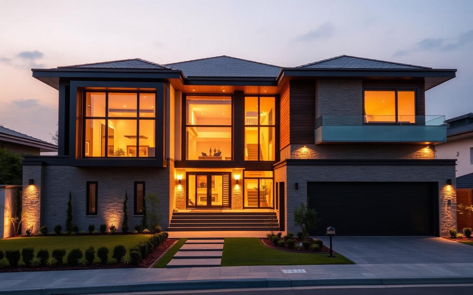Modern villa at dusk